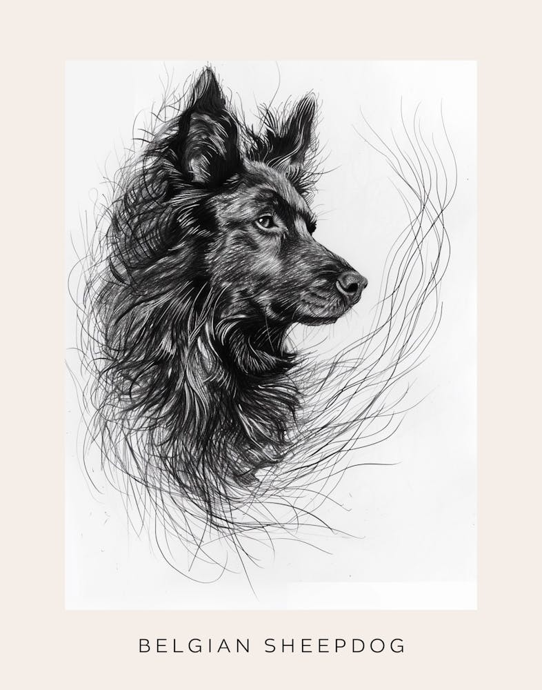 Belgian Sheepdog Line Sketch 2 Poster