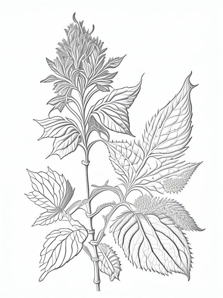 Bergamot Herb William Morris Inspired Line Drawing 1