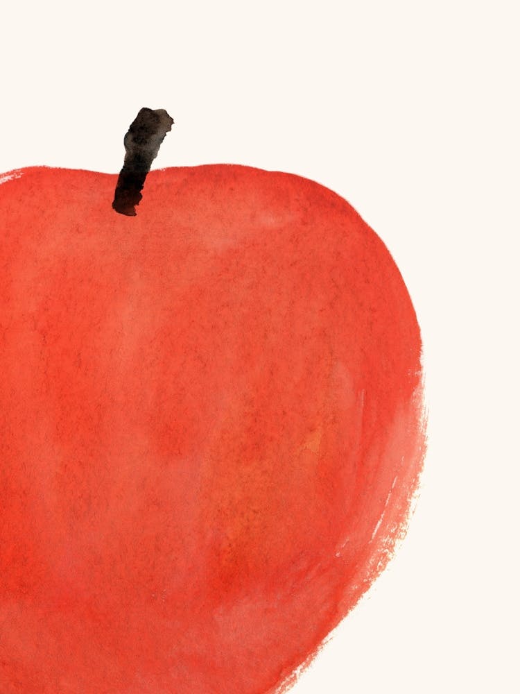 Red Big Apple Fruit Watercolor Painting Minimalist Kitchen Print