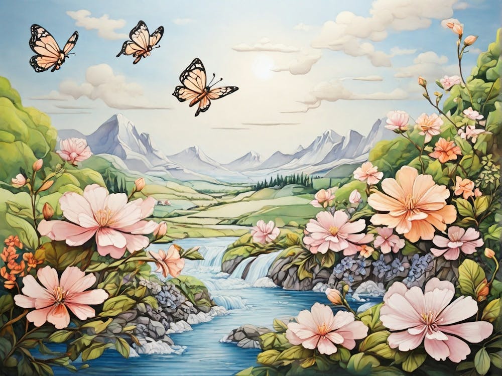 Fleurs Roses Avec Papillons