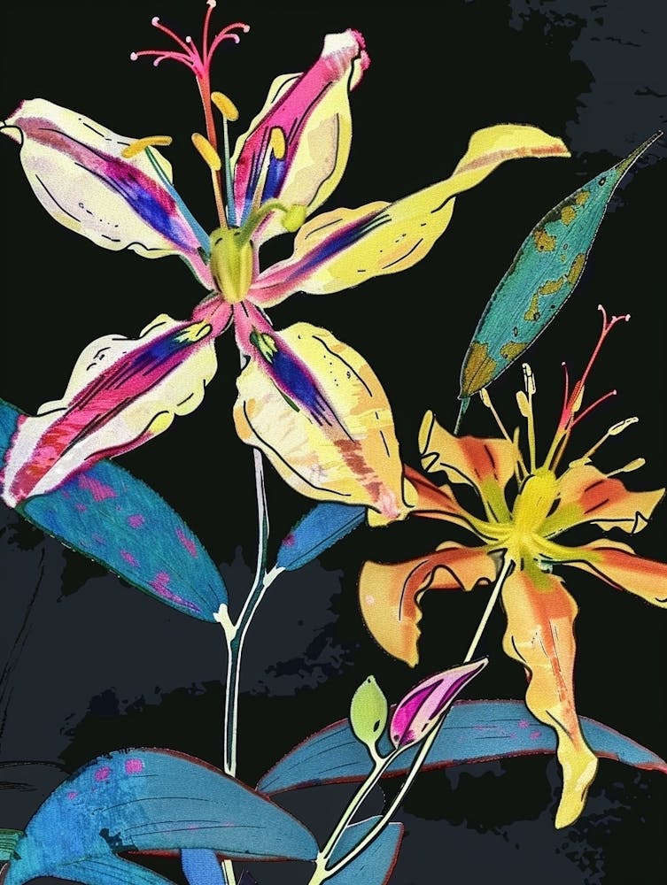 Neonblumen auf Schwarz Akelei 1