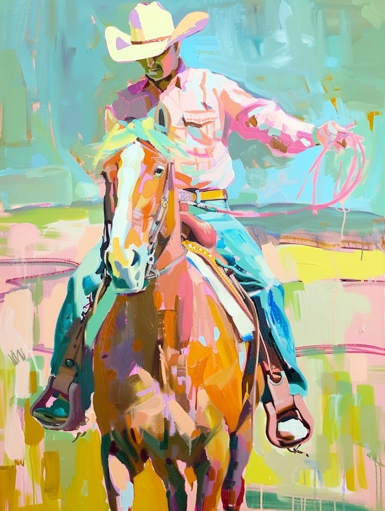 Blue And Yellow Cowboy Painting 7