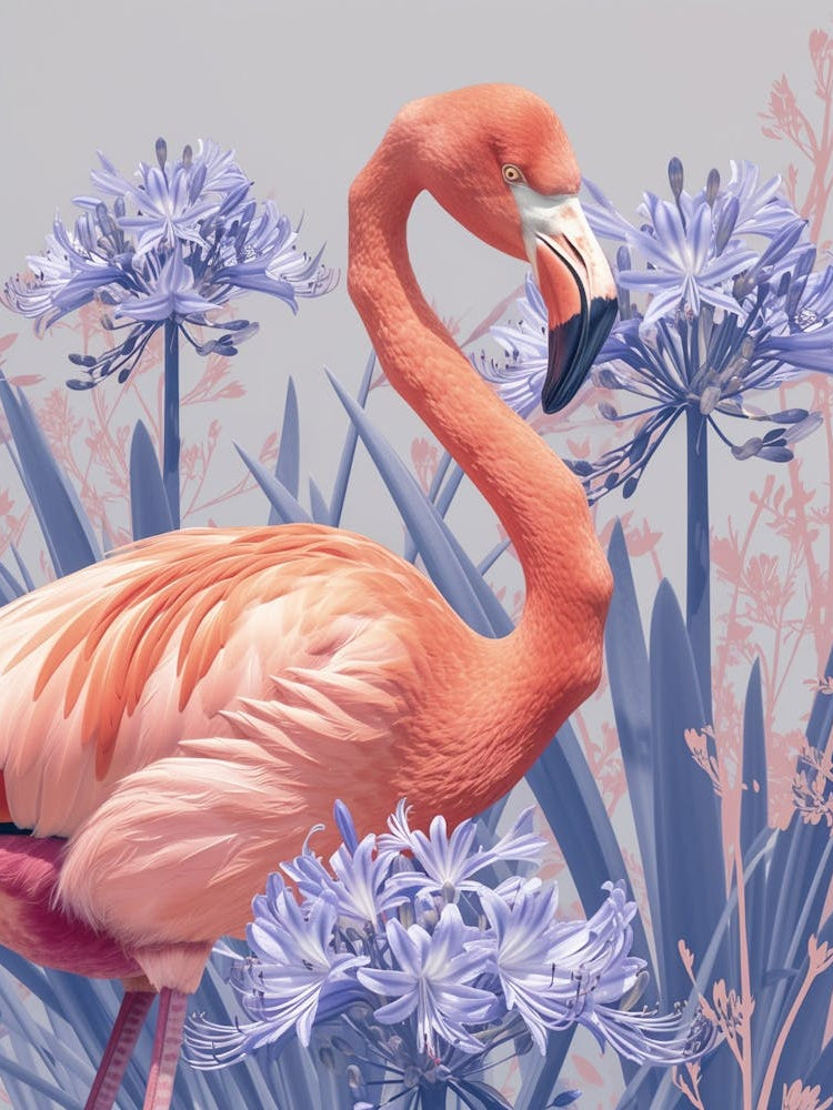 Andean Flamingo And Agapanthus Minimalist Illustration 2