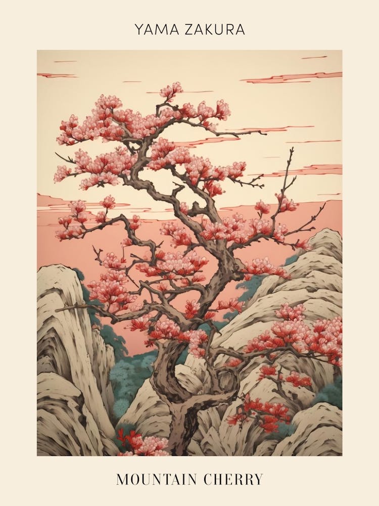 Yama Zakura Mountain Cherry 2 Vinatge Japanese Botanical Poster