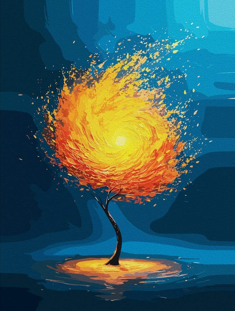 Fiery Tree Of Life Abstract Nature Wall Art