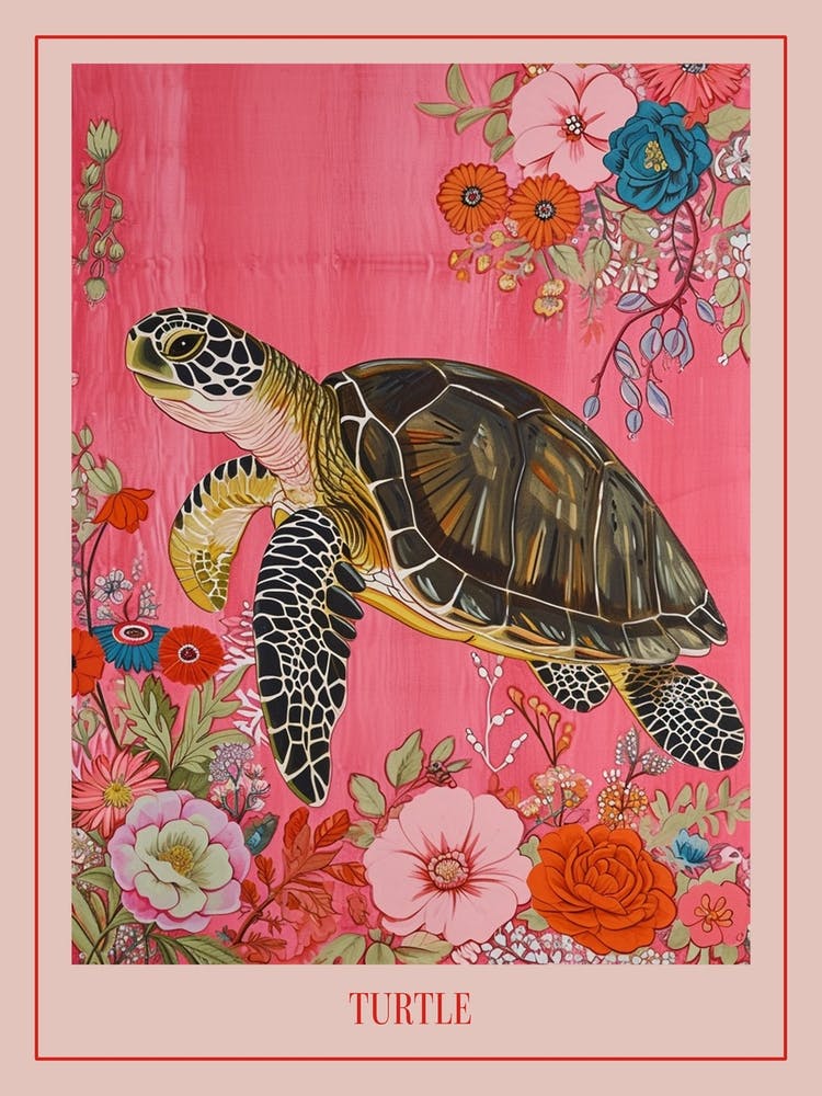 Floral Animal Painting Turtle 2 Poster