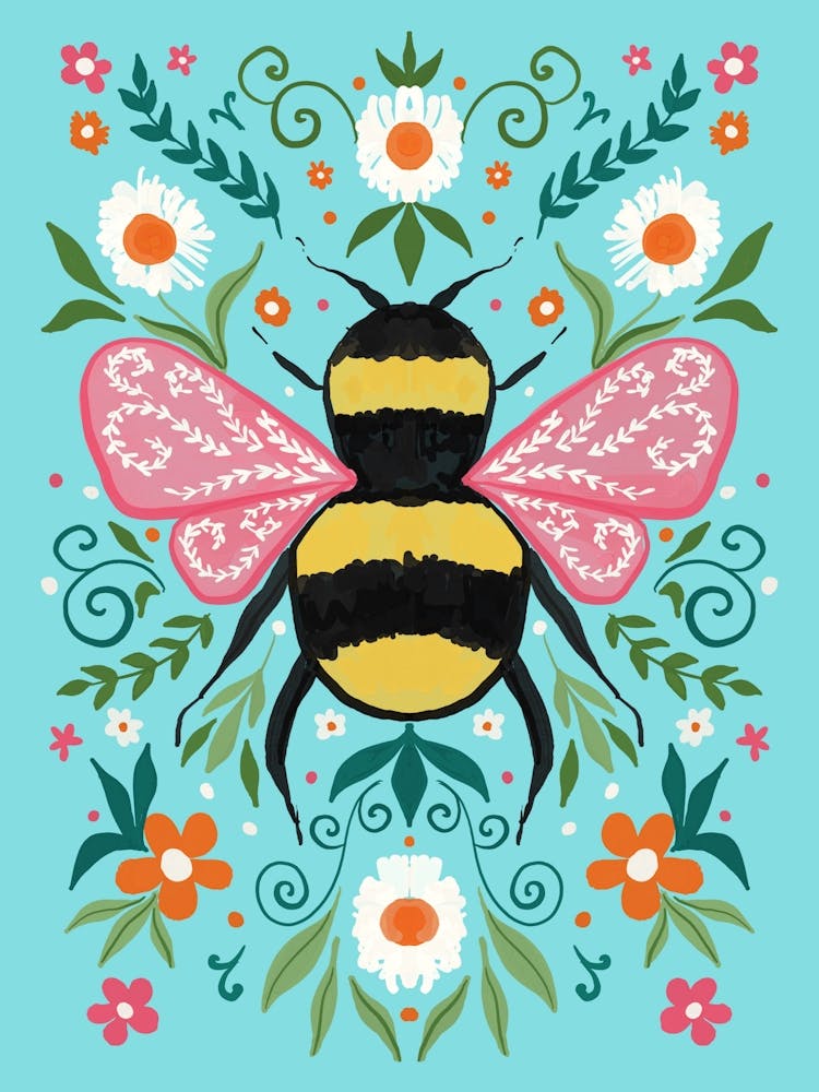 Busy Bee in Flower Garden