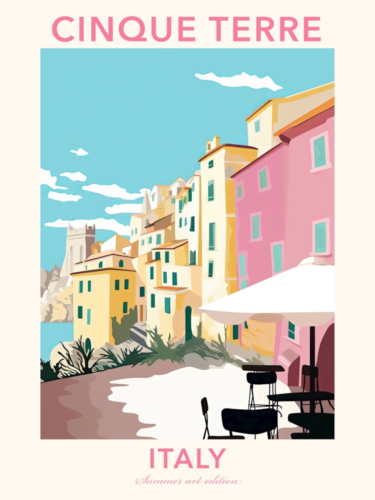 Cinque Terre, Italy, Flat Pastels Tones Illustration 4 Poster