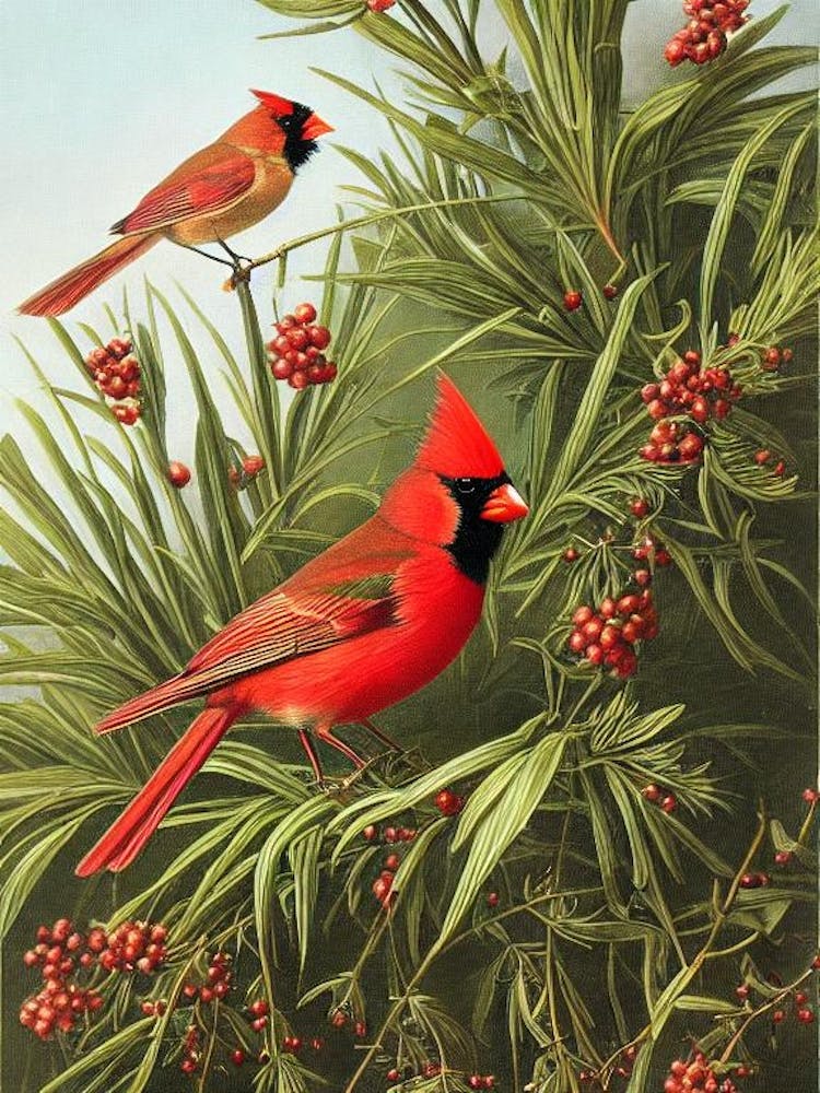 Northern Cardinal Haeckel Style Vintage Illustration Bird