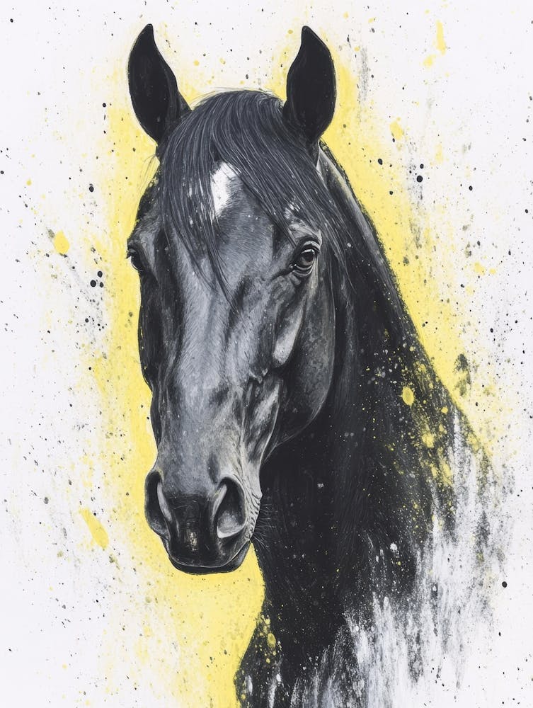 Black Horse With Yellow Splashes