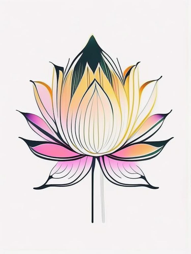 Lotus Flower, Buddhist Symbol Abstract Line Drawing 3