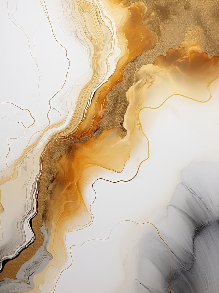 Ochre And White Flow Asbtract Painting 2