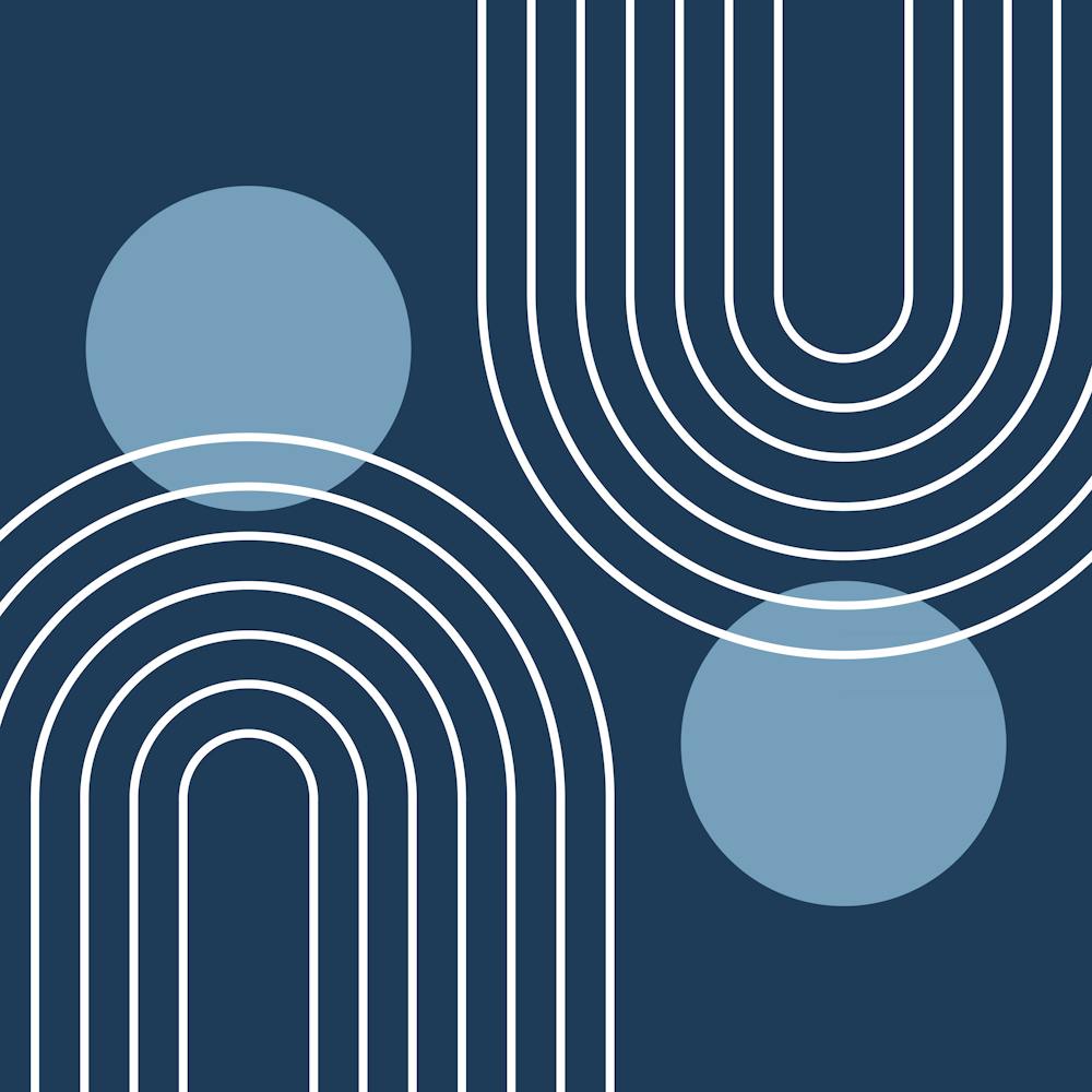 Mid Century Modern Geometric B19 In Navy Blue Shades (Rainbow And Sun Abstract) 02