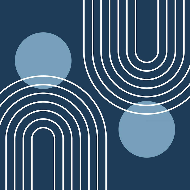 Mid Century Modern Geometric B19 In Navy Blue Shades (Rainbow And Sun Abstract) 02
