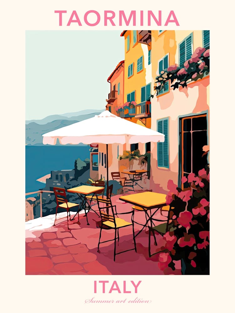 Taormina, Italy, Flat Pastels Tones Illustration 2 Poster