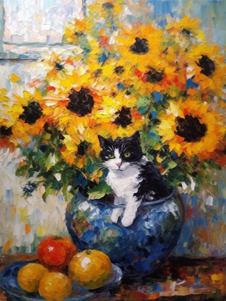 Sunflower With Cat  1