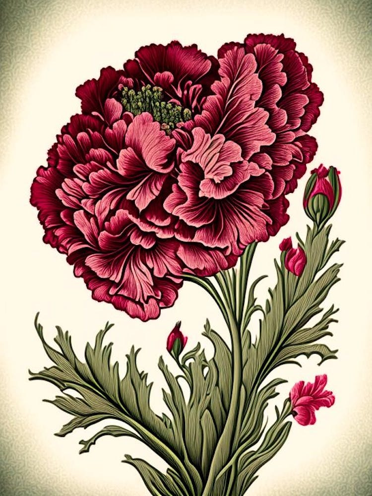 Carnation 3 Floral Botanical Vintage Poster Flower