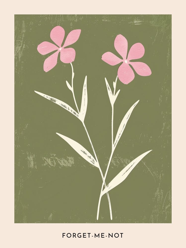 Pink & Green Forget Me Not 3 Flower Poster