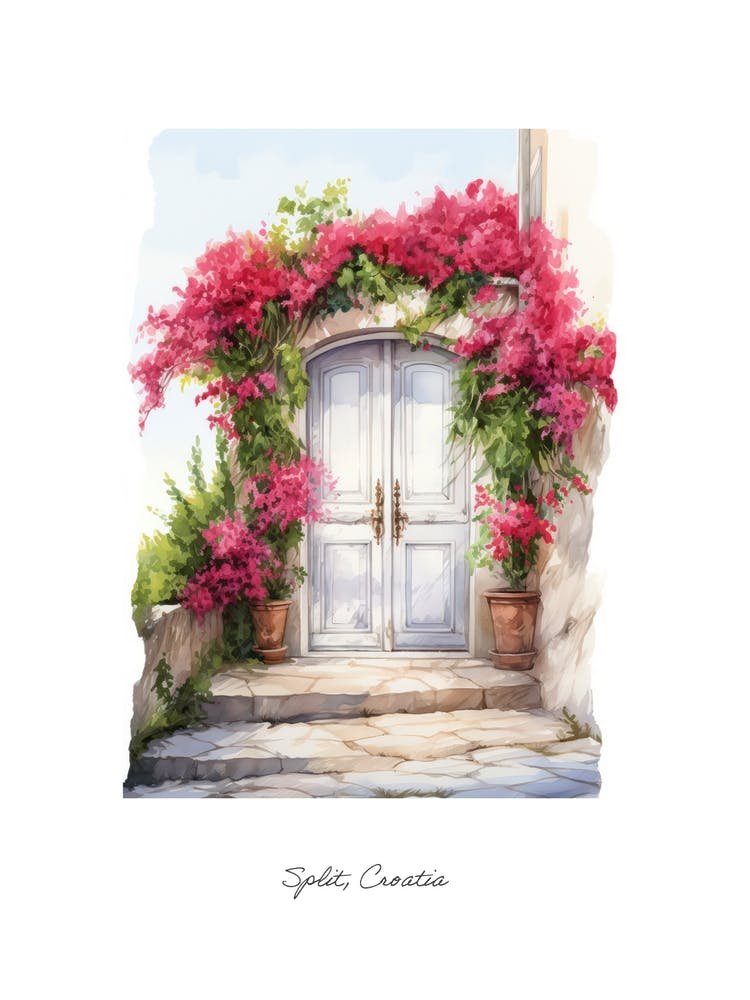 Split, Croatia   Mediterranean Doors Watercolour Painting 4 Poster