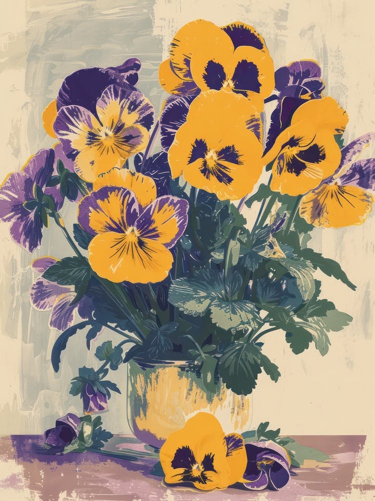 Pansy Flowers On A Table   Contemporary Illustration 2