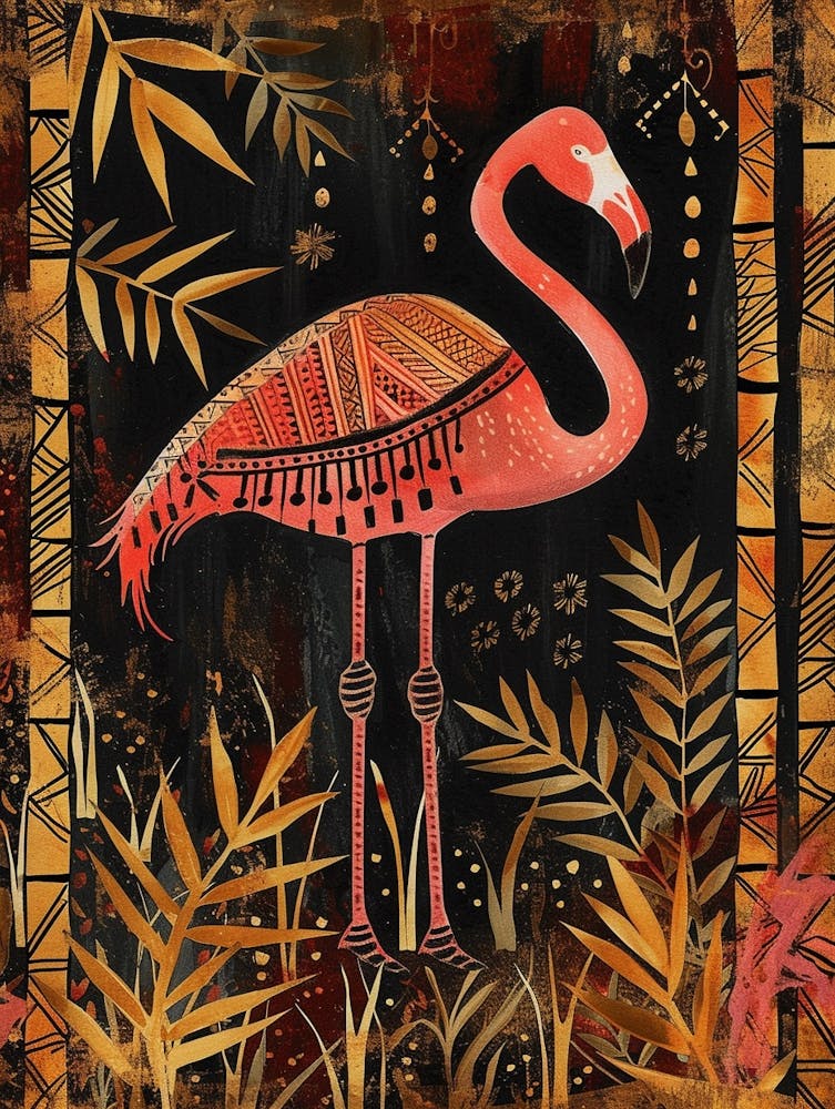 Greater Flamingo And Bamboo Boho Print 2
