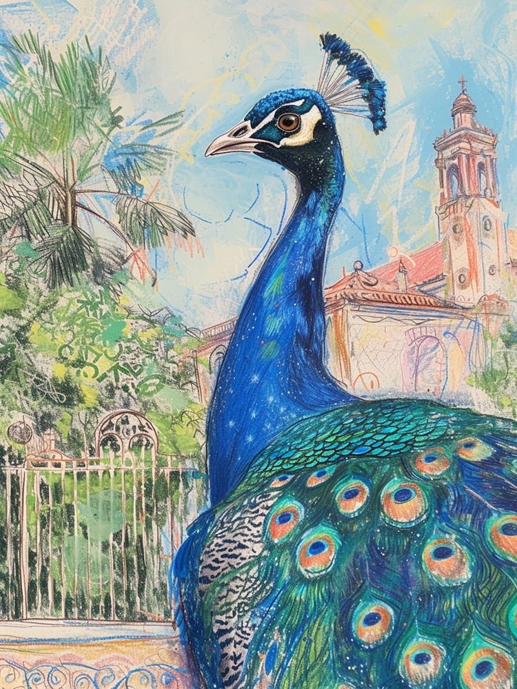 Peacock Sketch With A Palace In The Background 3