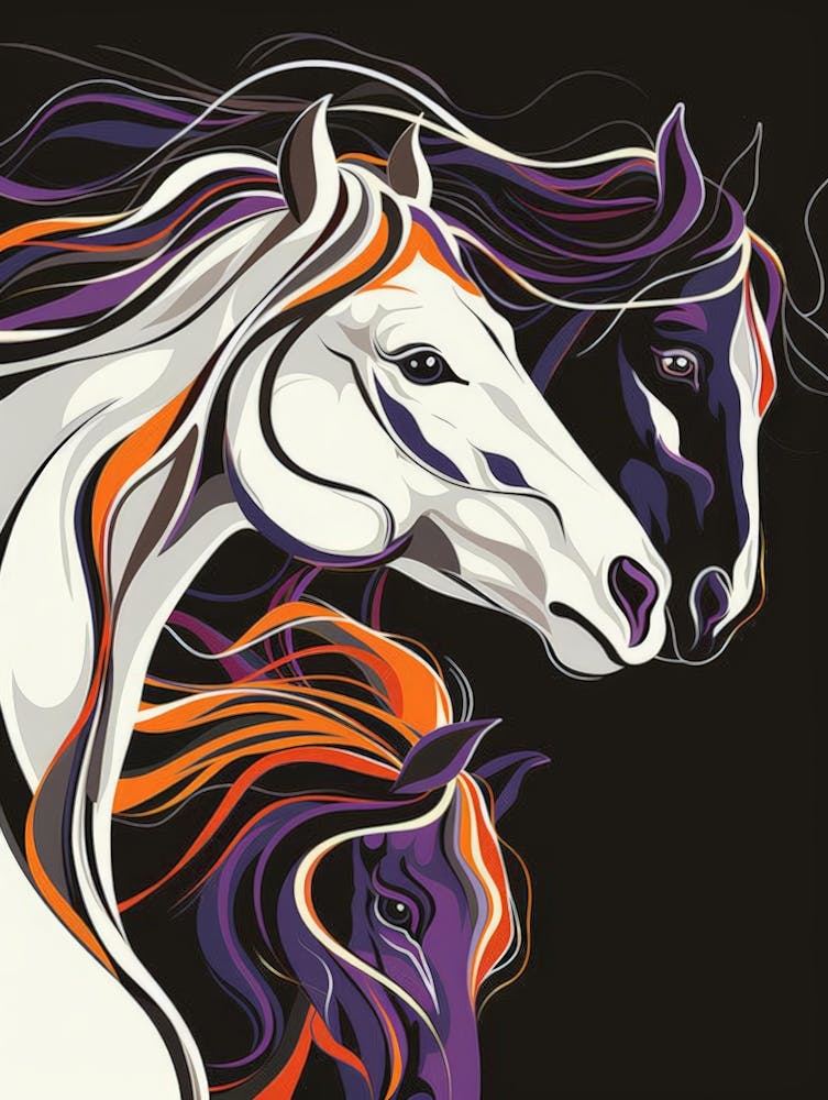 Three Horses On Black Background