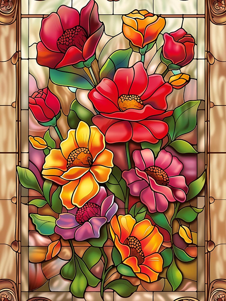Colorful Stained Glass Flowers 4