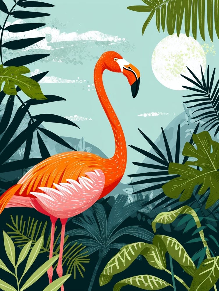 Greater Flamingo Ria Celestun Biosphere Reserve Tropical Illustration 4