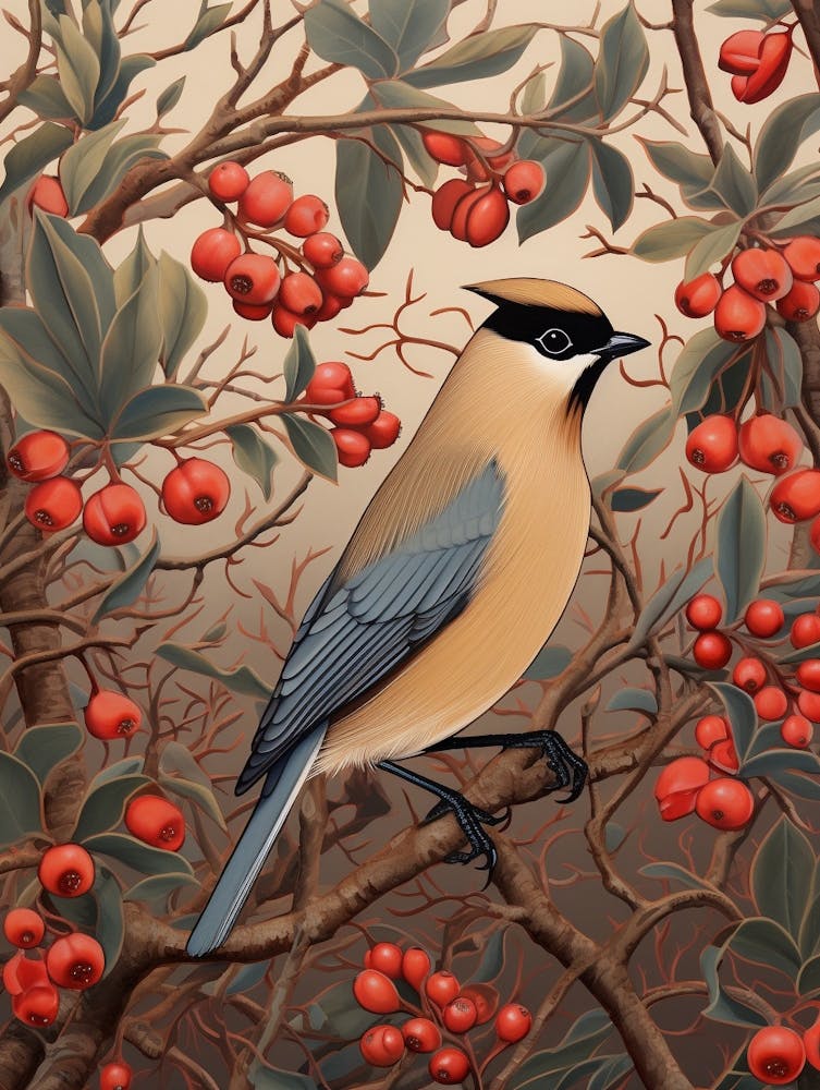 Dark And Moody Botanical Cedar Waxwing 2