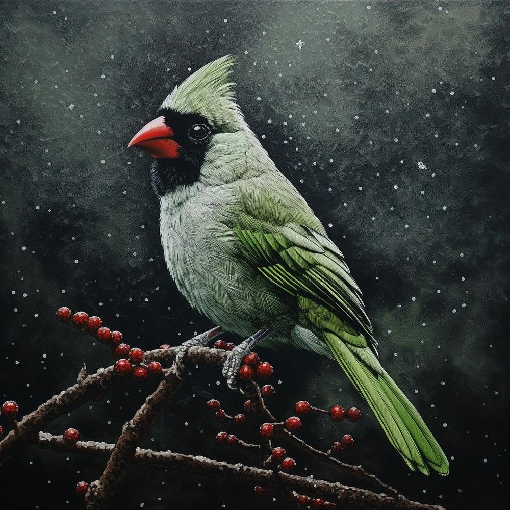 Ohara Koson Inspired Bird Painting Northern Cardinal 4 Square