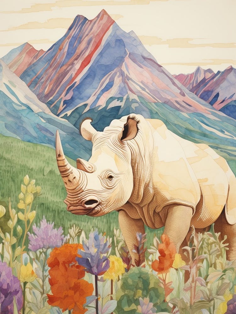 Colourful Rhino With Plants 4