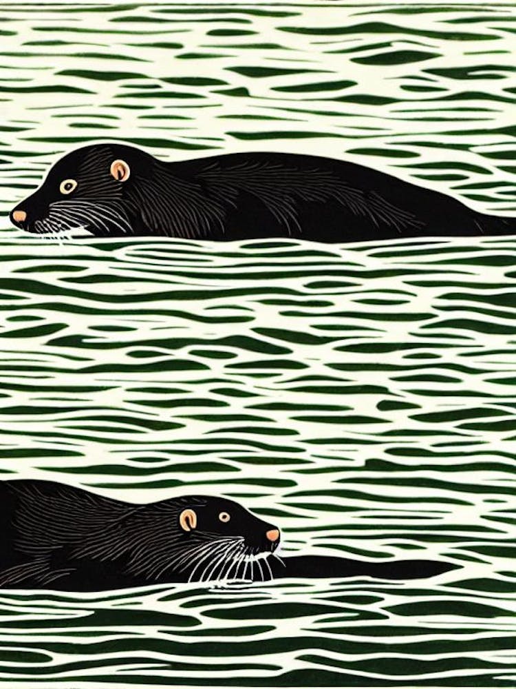 River Otter Linocut