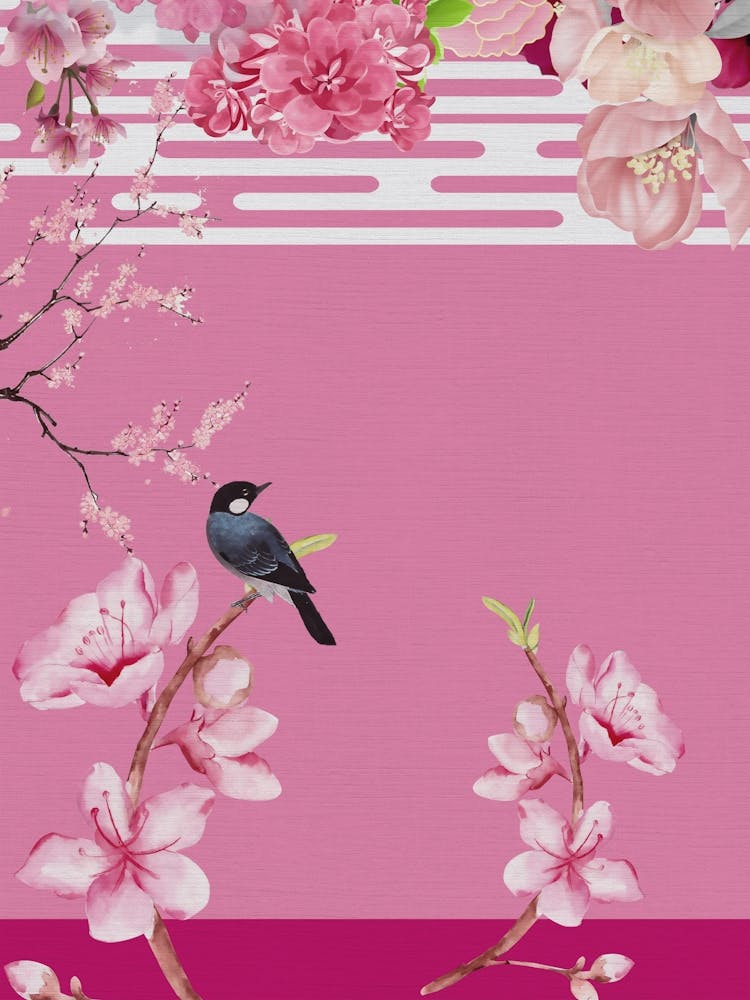 Pink Chinoiserie birds and flowers
