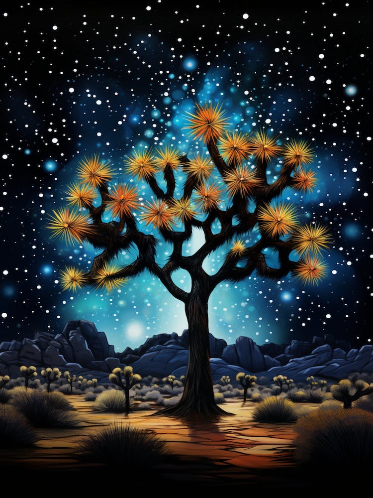 Joshua Tree With Starry Sky In Gold And Black (2)