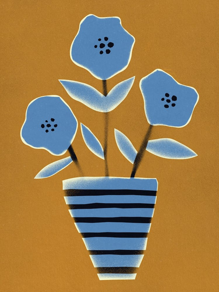 Fleurs et Rayures / Moutarde & Bleu