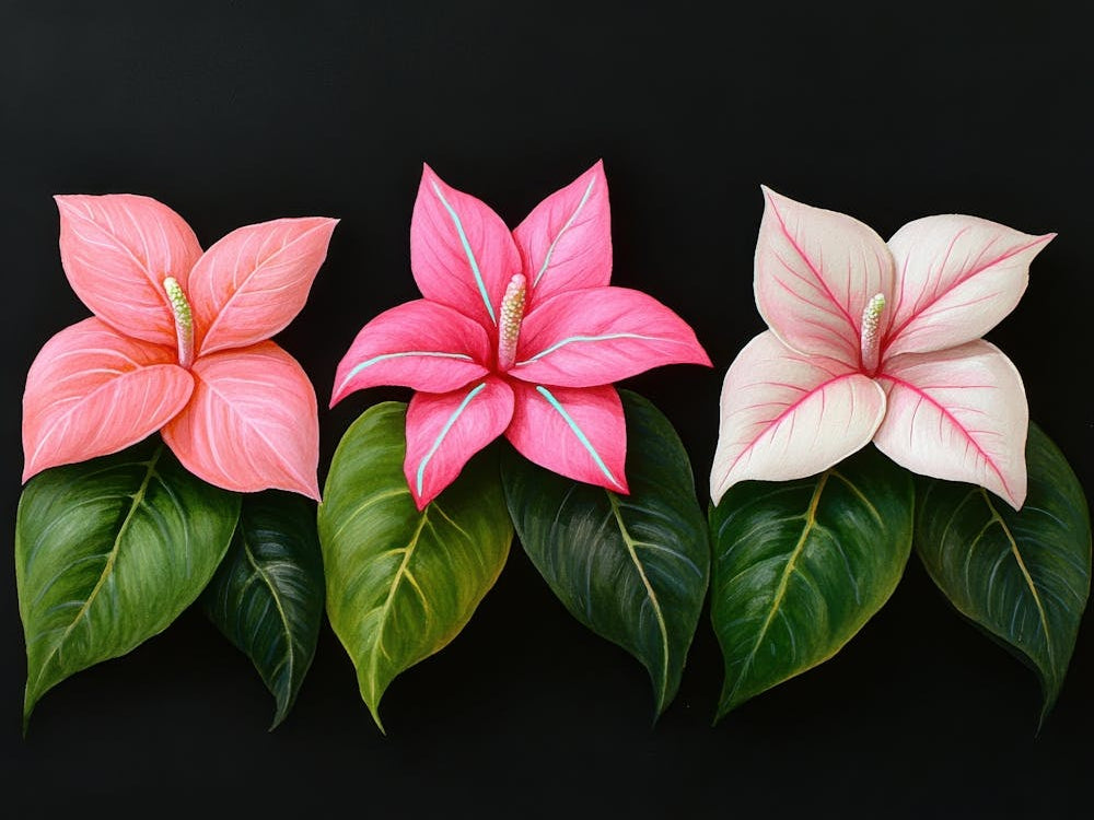 Three Pink Flowers On A Black Background