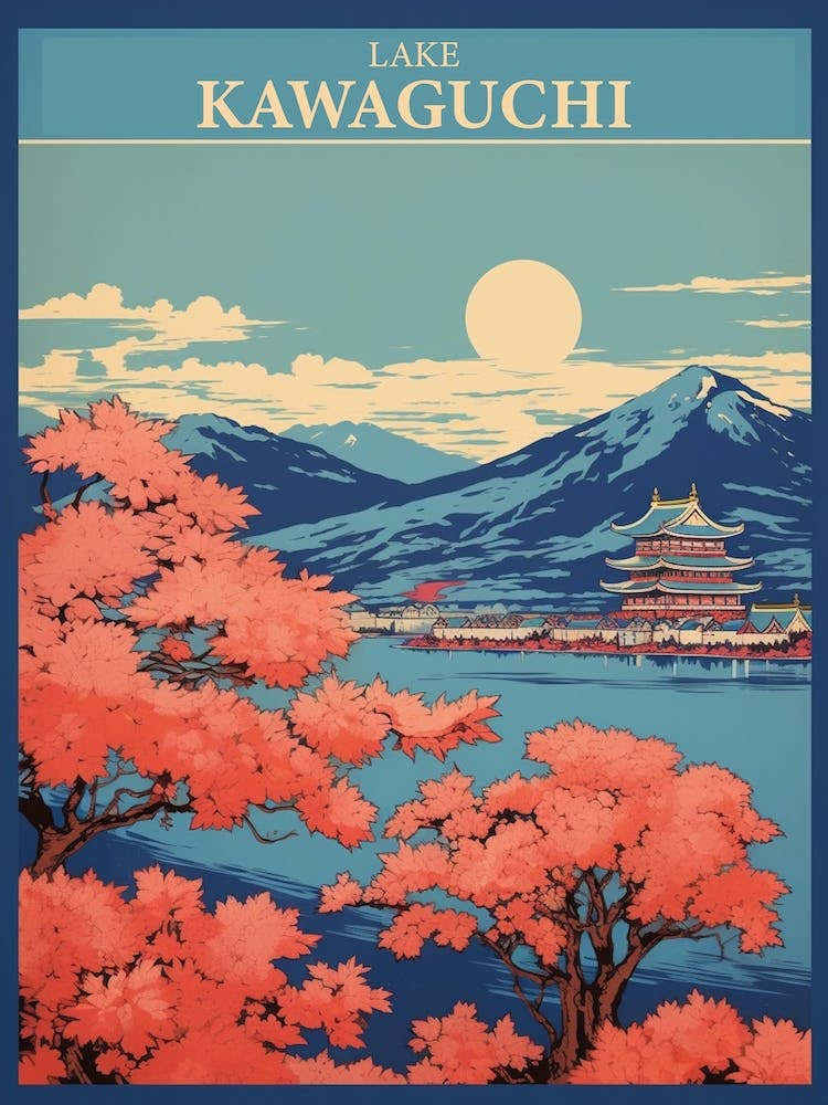 Lake Kawaguchi, Japan Vintage Travel Art 3 Poster