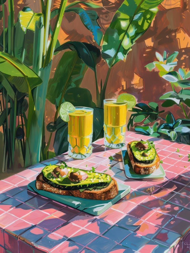 Pink Breakfast Food Avocado Toast And Smoothie 4
