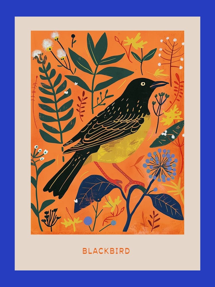 Spring Birds Poster Blackbird 2
