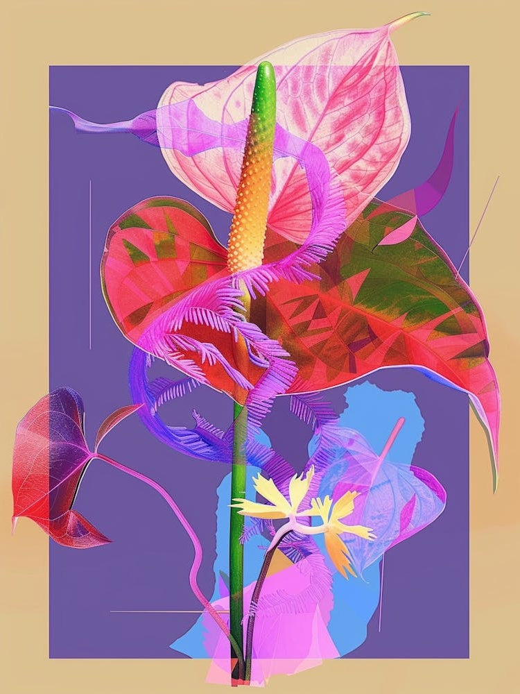Flamingo Flower (Anthurium) 2 Neon Flower Collage