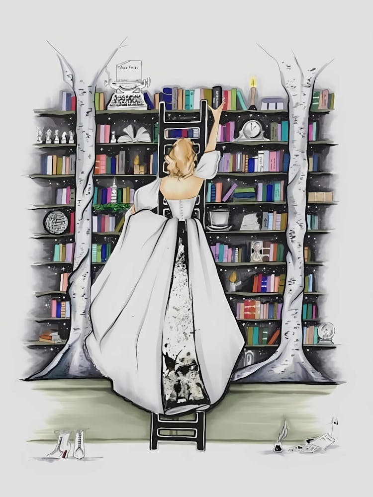 Taylor Swift Dame in einer Bibliothek