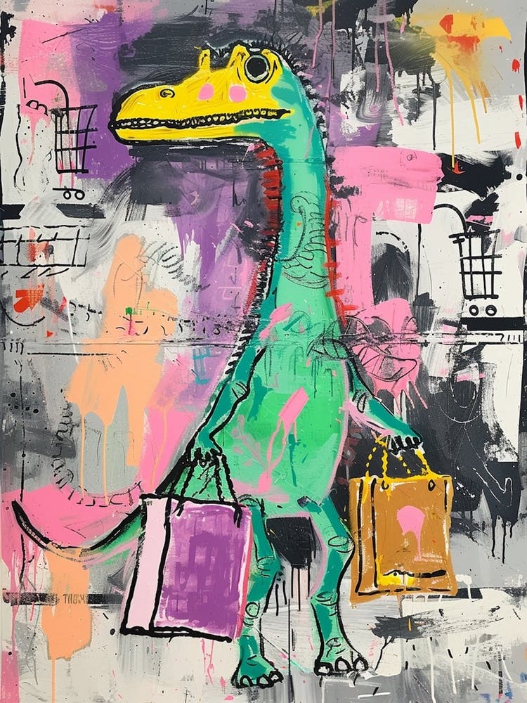 Dinosaur Shopping Pink Purple Graffiti Style 2