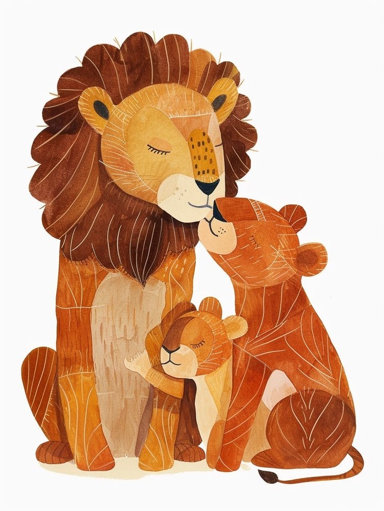 African Lion Family Bonding Clipart 3