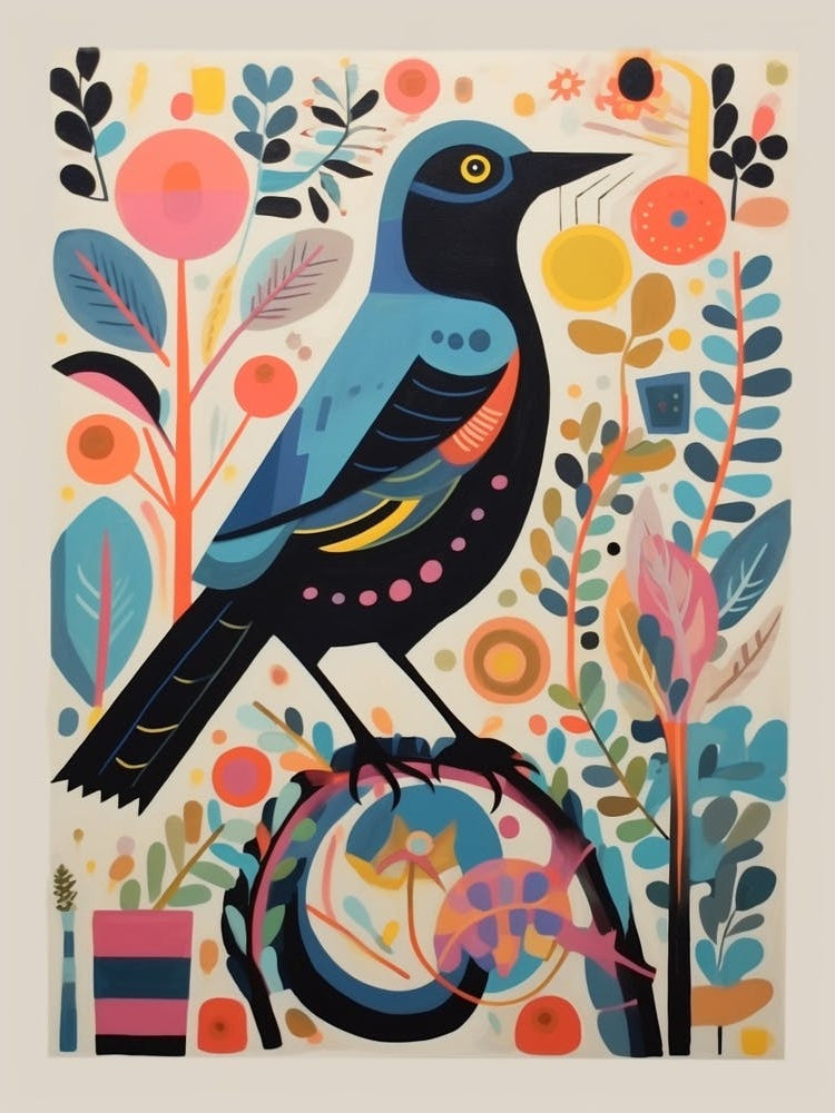Colourful Scandi Bird Blackbird 4