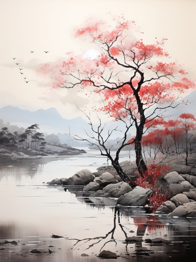 Amanohashidate In Kyoto, Japanese Brush Painting, Ukiyo E, Minimal 3