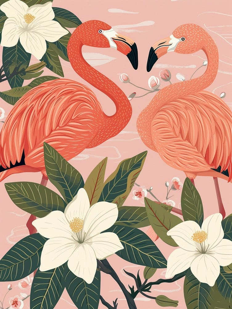 Andean Flamingo And Plumeria Minimalist Illustration 1