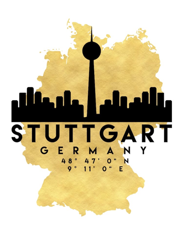 Stuttgart Germany Silhouette City Skyline Map