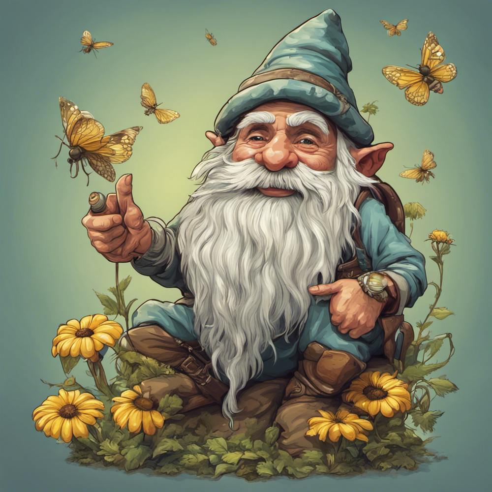 Sunflower Gnome With Bee Funny Hippie Gnome 1