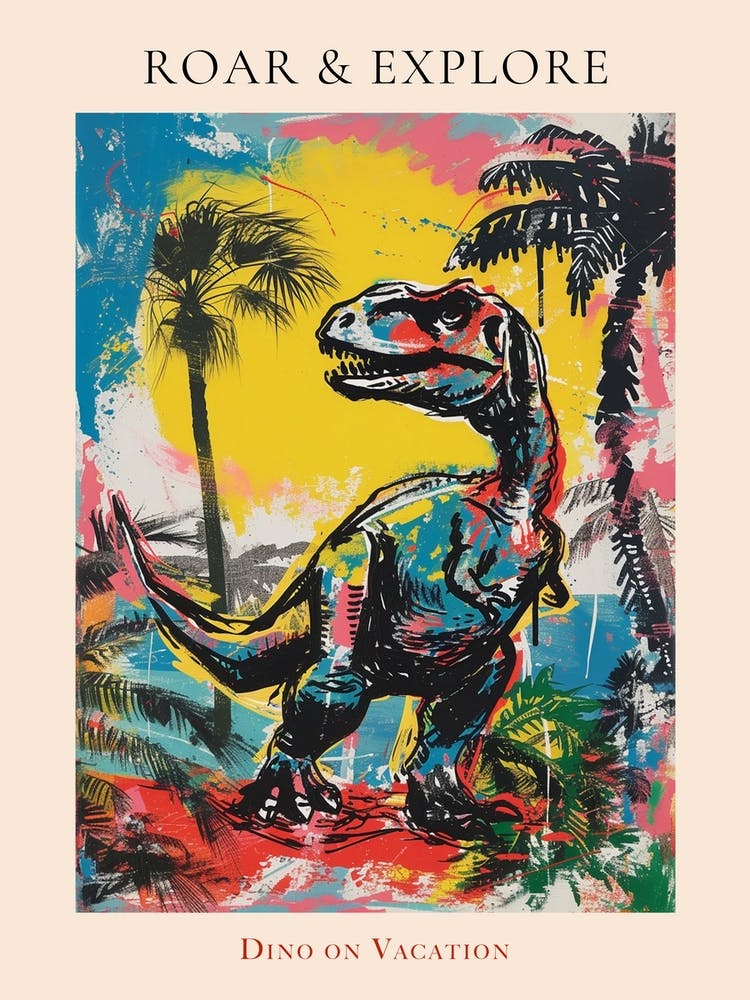 Dinosaur With Palm Trees Graffiti Inspired 2 Poster